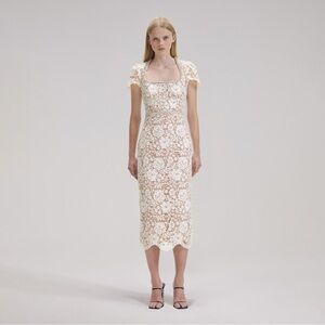 NWT Self-Portrait Cream Cord Lace Diamante Midi Dress Size 10